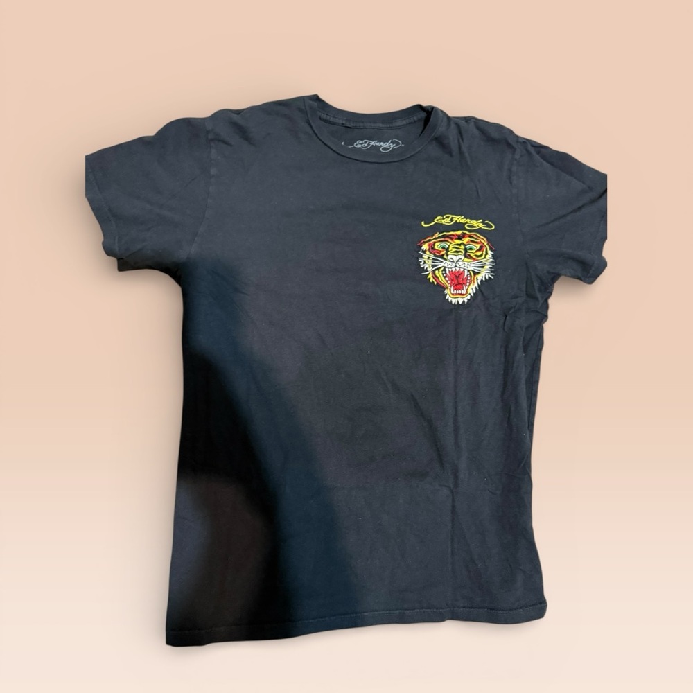 Ed Hardy Black Tee with Fierce Tiger Graphic